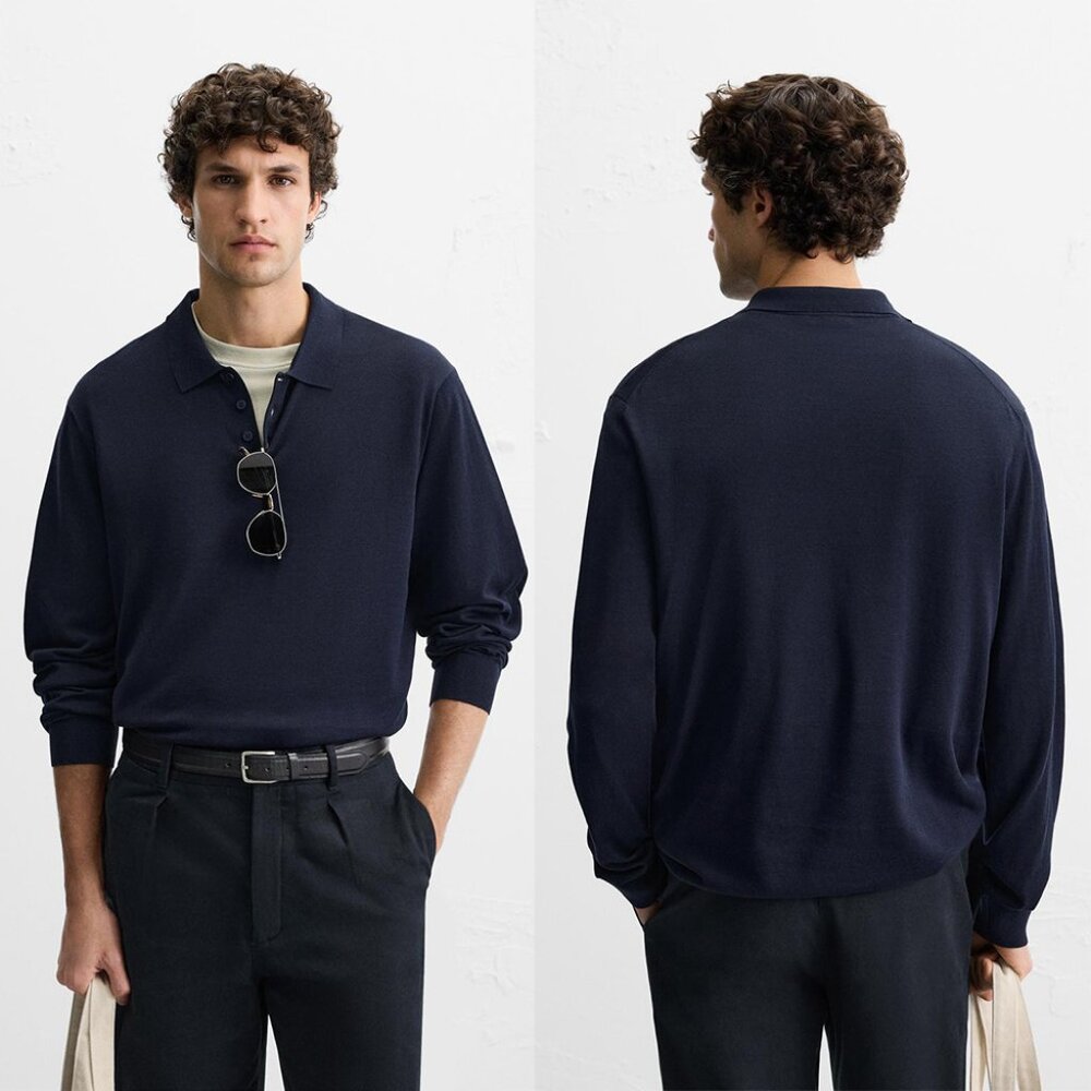 NEW ZARA cotton-silk blend knit polo 0077 size XL